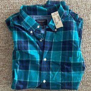 American Eagle green and blue button down